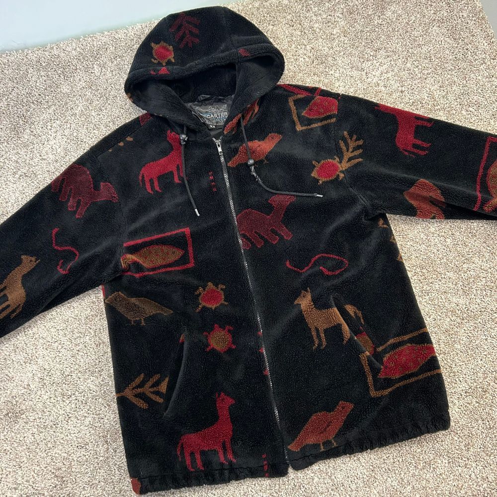 Vintage Fleece Teddy Jacket Coat Size XS Animal Print Hooded Turtle Alpaca Women